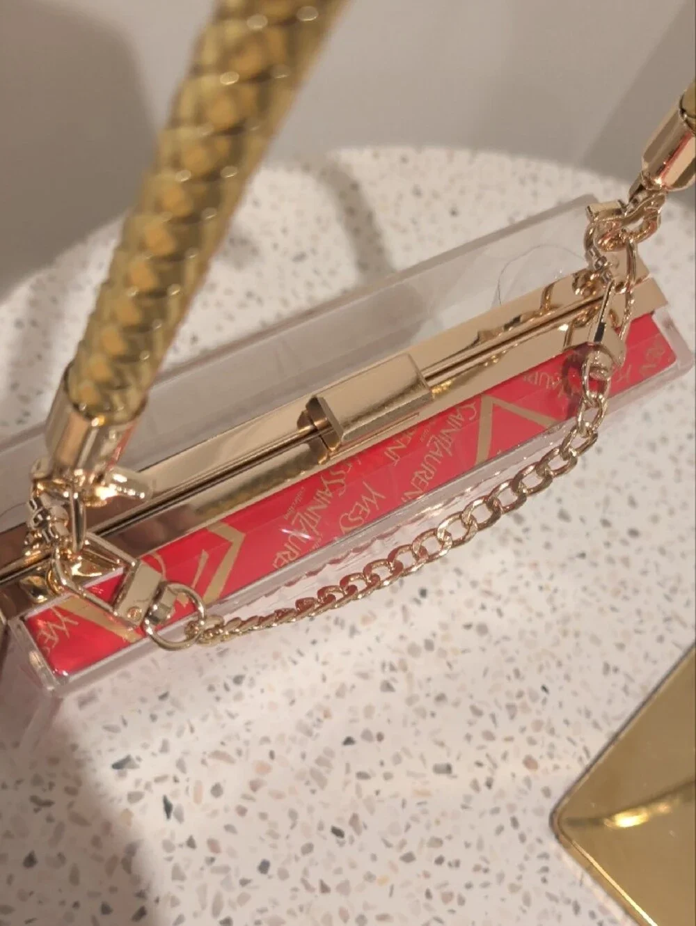 Upcycled Novelty Saint Laurent Red Acrylic Box Clutch